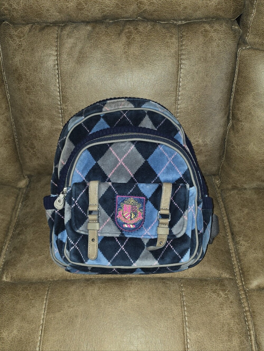 NWOT Juicy Couture Blue, Gray, & PInk Argyle Backpack - Women's Shoulder Bag